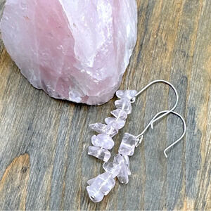 Pink Quartz and silver dangle long earrings/manifesting deep love